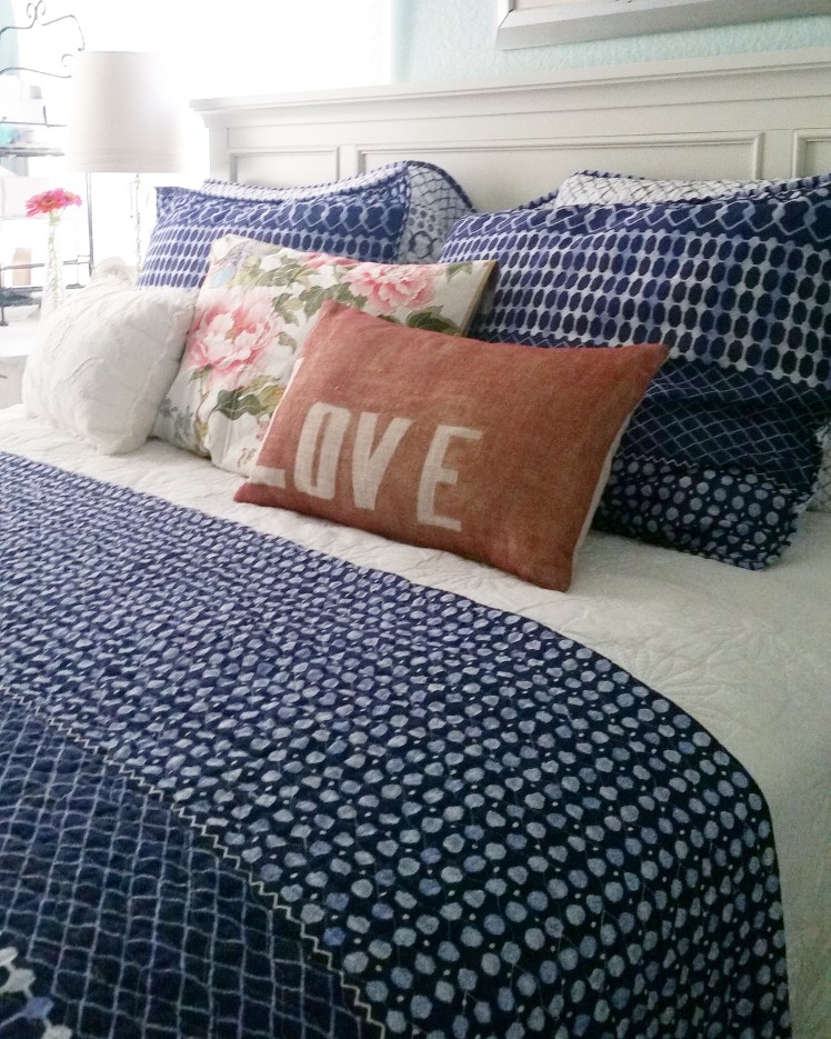 Old pillows look new with a fresh pattern and color palette.
