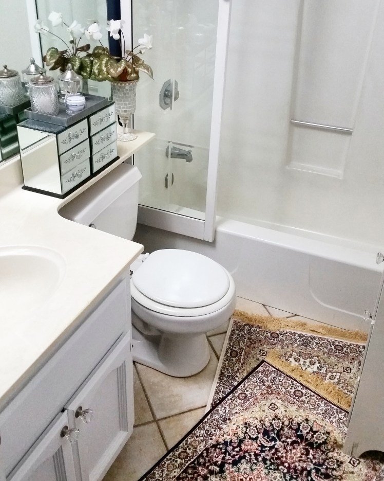 Lots of beautiful inspiration has given a little french bohemian flair to our little guest bath.